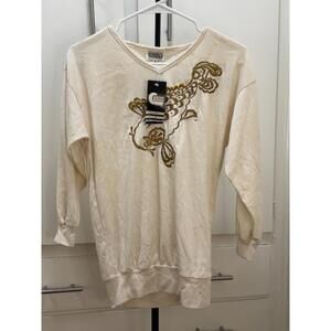 Campus Casuals Embellished V Neck Sweater Cream Gold Women’s M